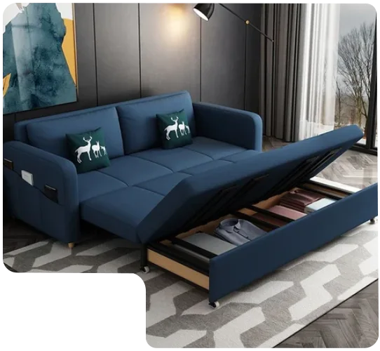 Blue color sofa bed with storage space