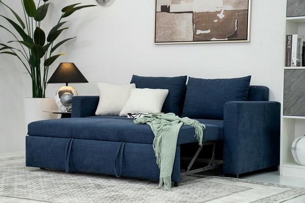 2 Seater Navy Blue Color Sofa Bed with Pillow and cushions