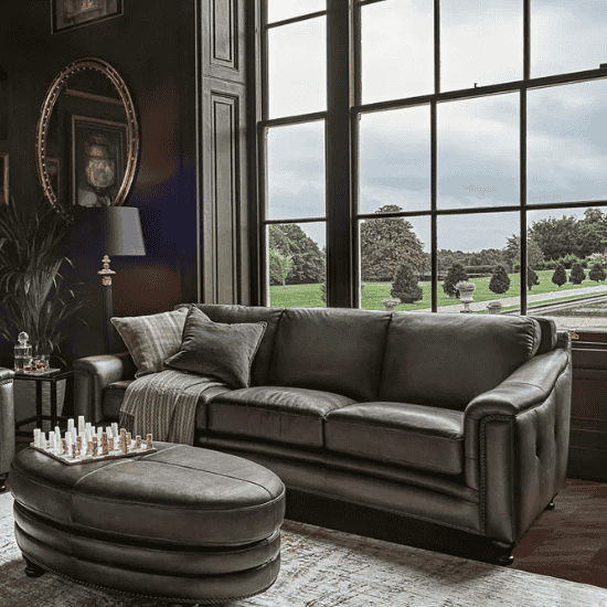 Genuine Leather Round arm Sofa bed