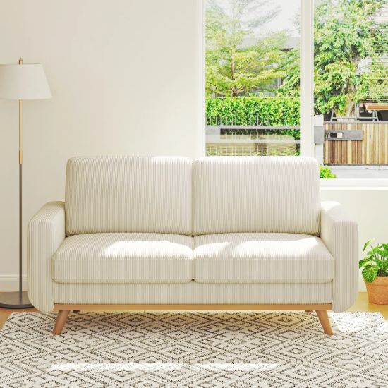 Corduroy 2 seater Wooden sofa bed