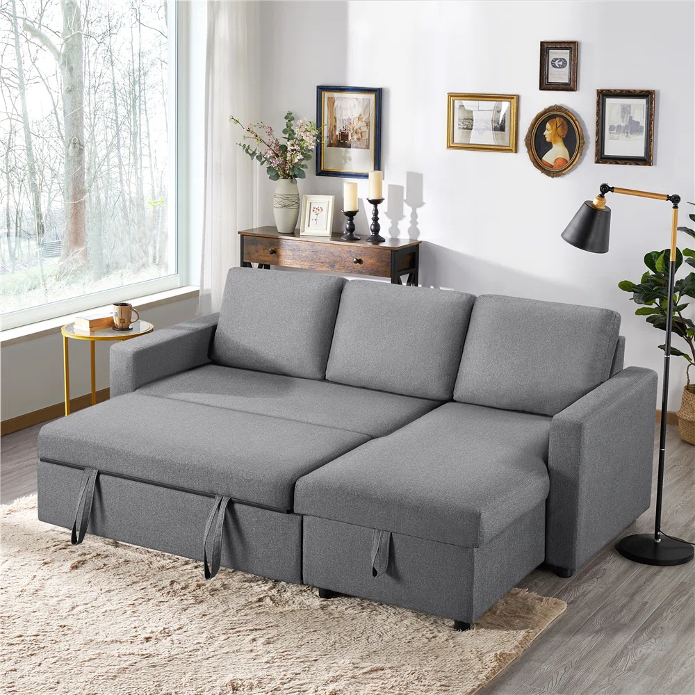 L-Shaped+Sofa+Bed+3+Seater+Couch-340601428