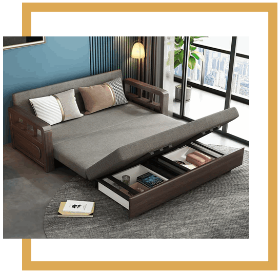 wide storage sofa bed in living room