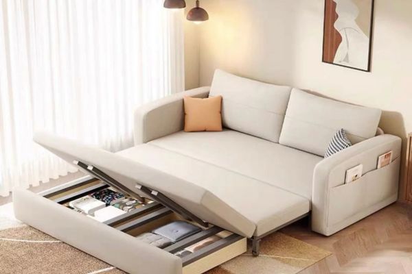 White color sofa bed with hidden storage space