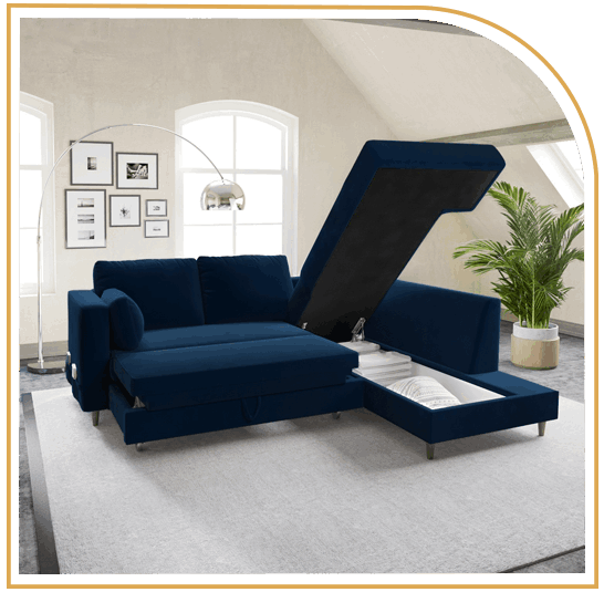 blue color l shape sofa bed